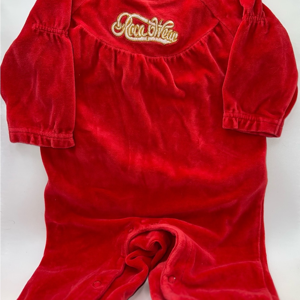 RocaWear Baby Red Velour Romper – Logo Embroidery (Early 2000s Hip-Hop Era)